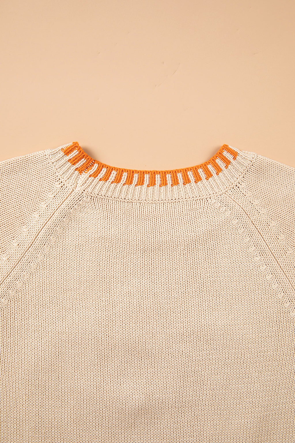 Pumpkin Floral Embroidered Round Neck Sweater