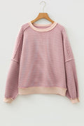 Stripe Patchwork Exposed Stitching Long Sleeve Top