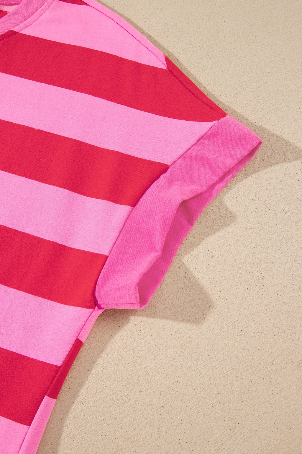 Stripe Cuffed Short Sleeve T-Shirt Long Dress w/ Pockets