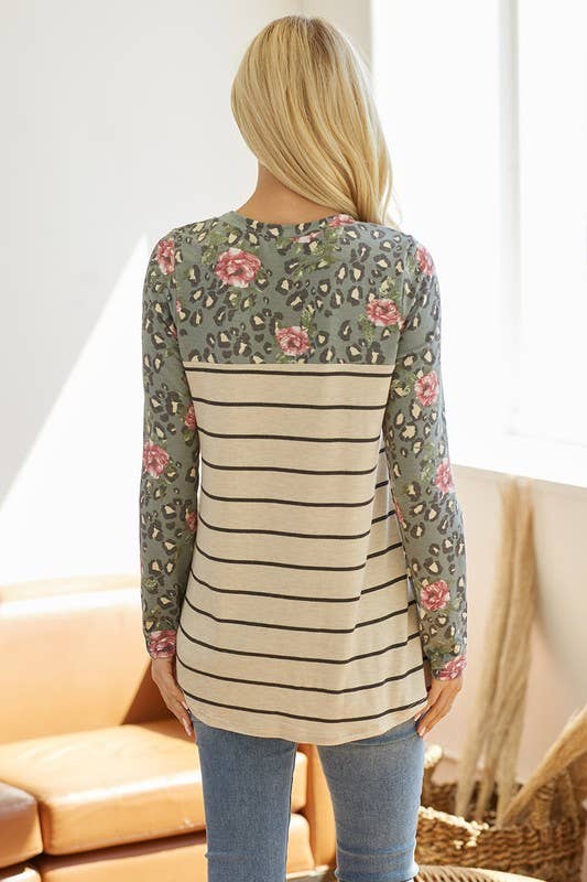 LMT2687-The Seny Stripe Top: BURGUNDY / M