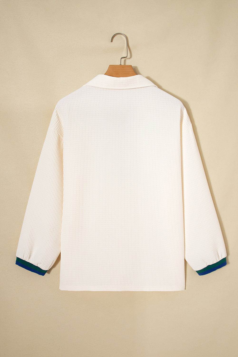 Stripe Contrast Waffle Knit Zip Up Polo Sweatshirt