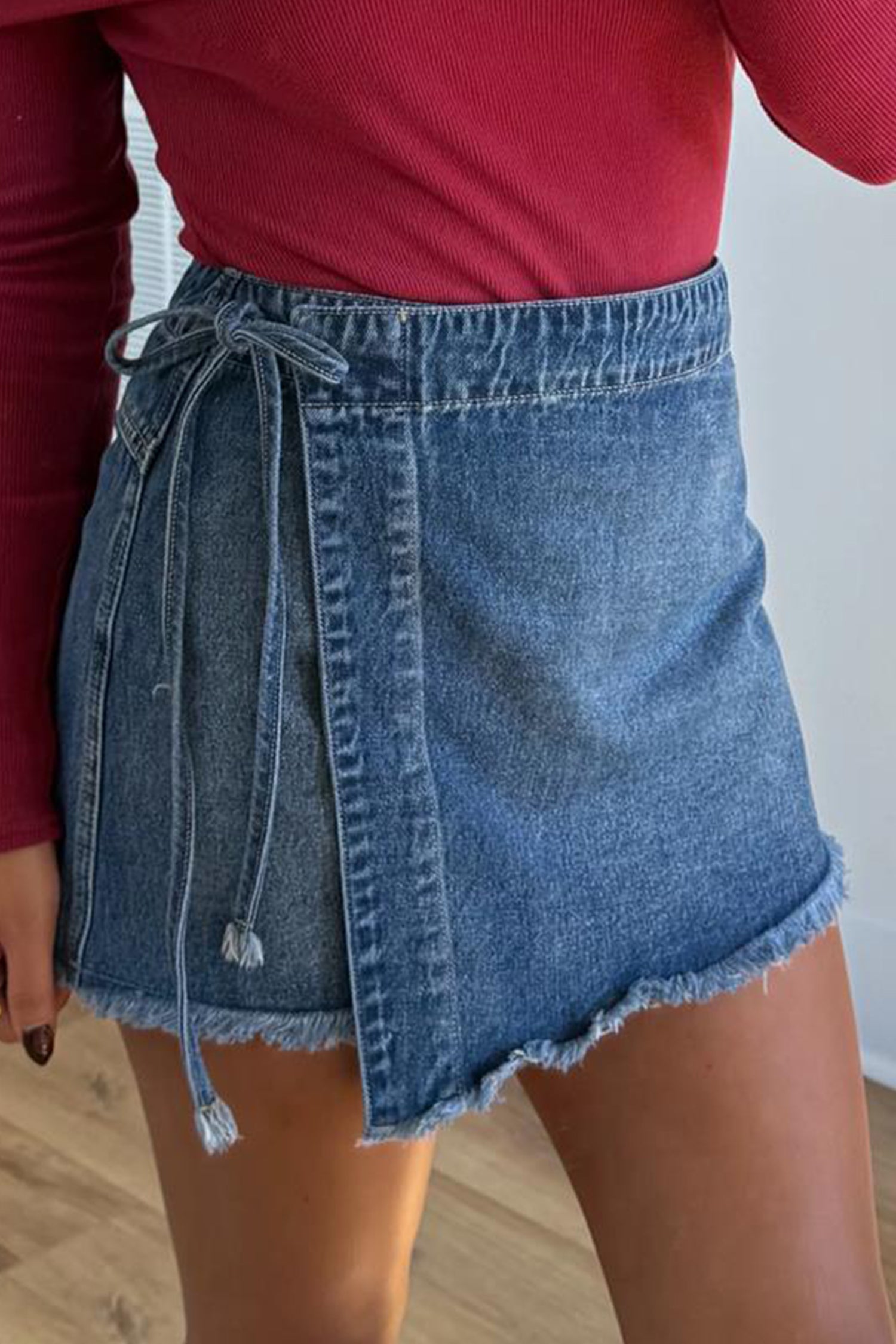 Denim Wrapped Tie Waist Skort