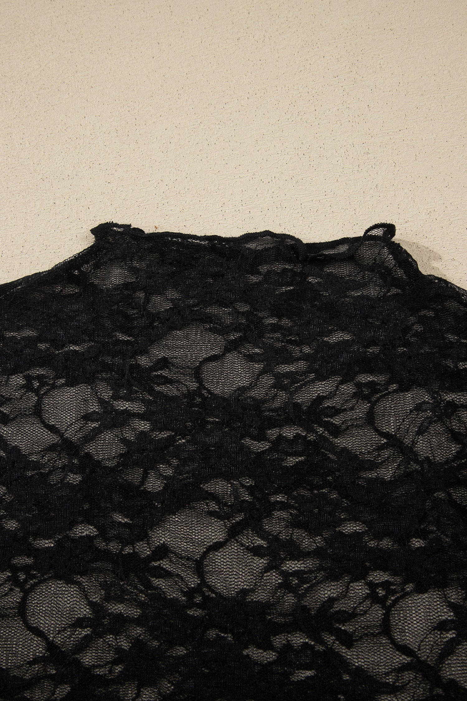 Sheer Floral Lace Mock Neck Long Sleeve Top