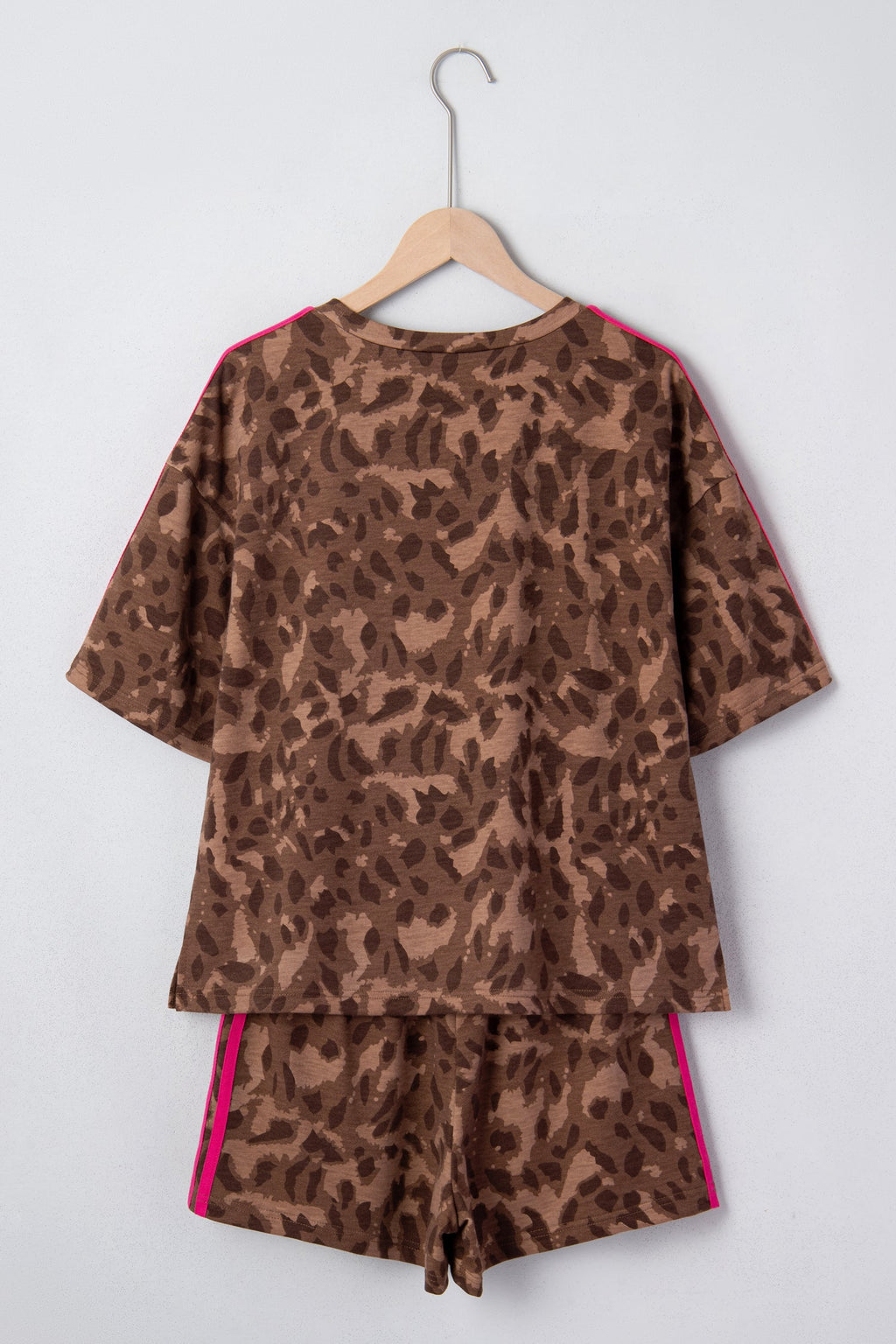 Leopard Contrast Stripe Tee & Shorts Set
