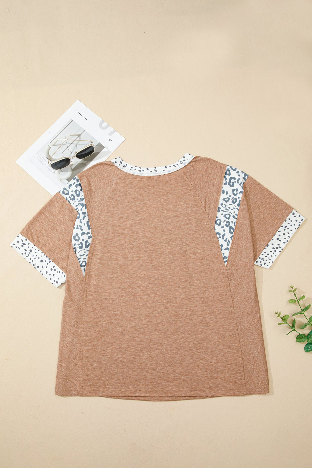 Plus Size Leopard Colorblock Patchwork Tee