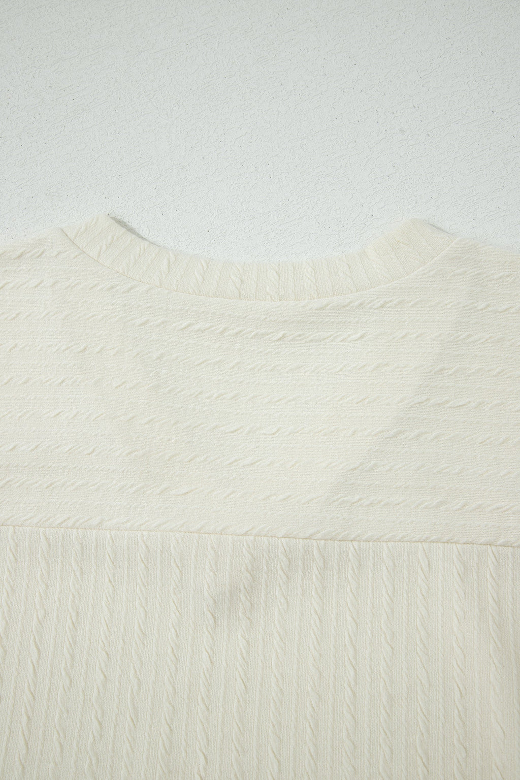 Cable Knit Textured V-Neck Short Sleeve T-Shirt