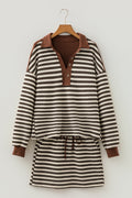 Stripe Buttoned Polo Collar Top & Mini Skirt Set