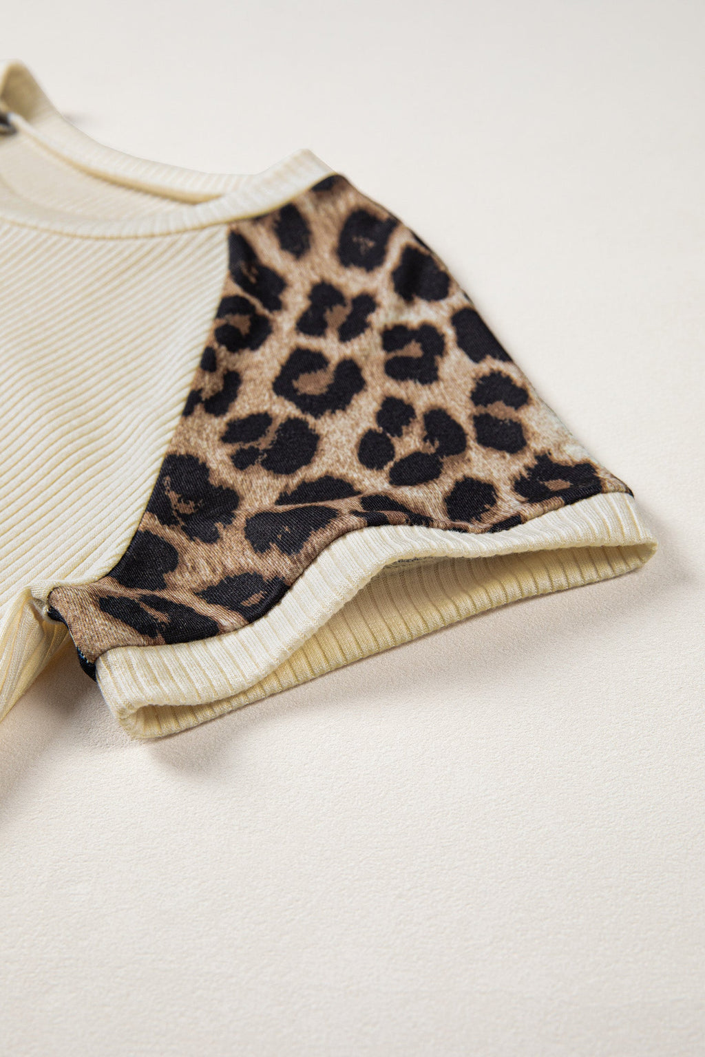 Leopard Colorblock Ribbed Raglan Short Sleeve Tee