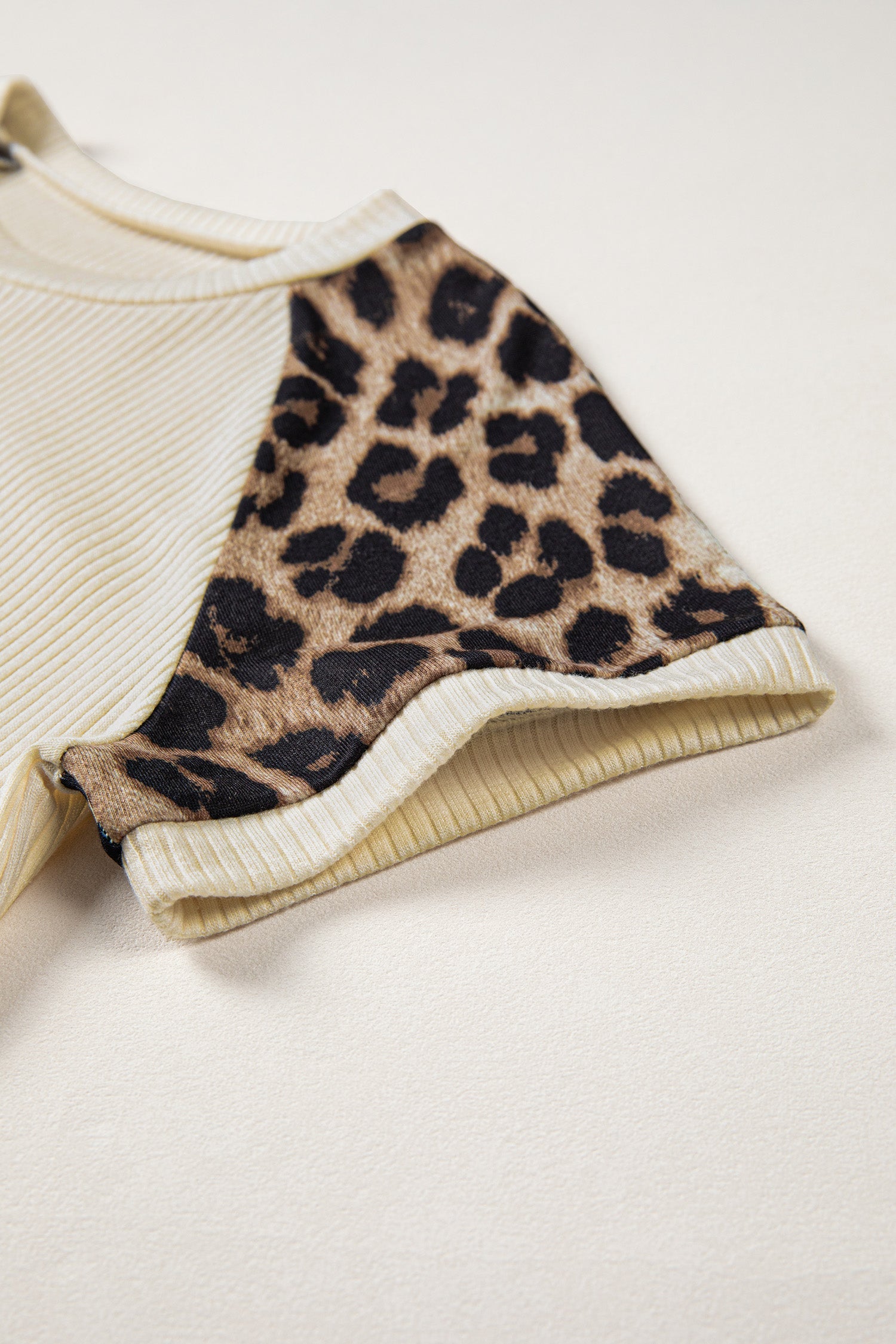Leopard Colorblock Ribbed Raglan Short Sleeve Tee