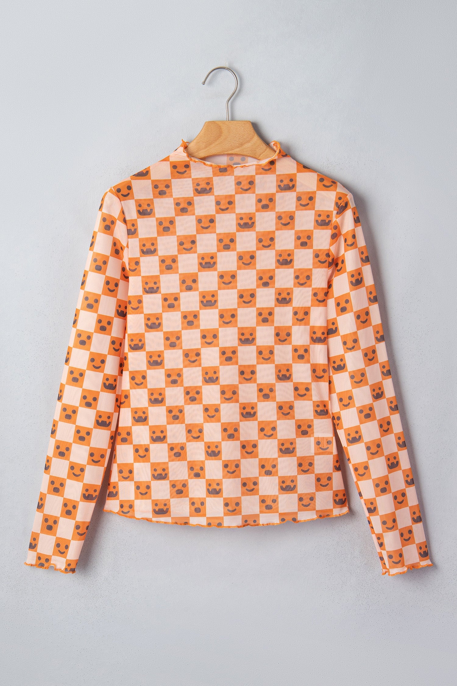 Halloween Checker Mock Neck Long Sleeve Blouse