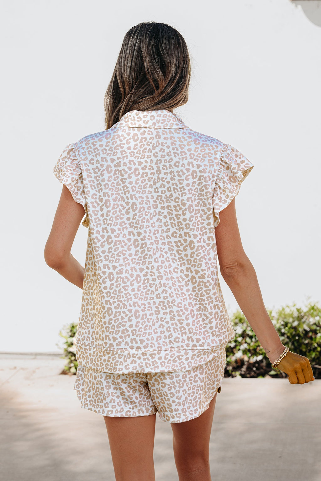 Leopard Zip Polo Top & Elastic Shorts Set