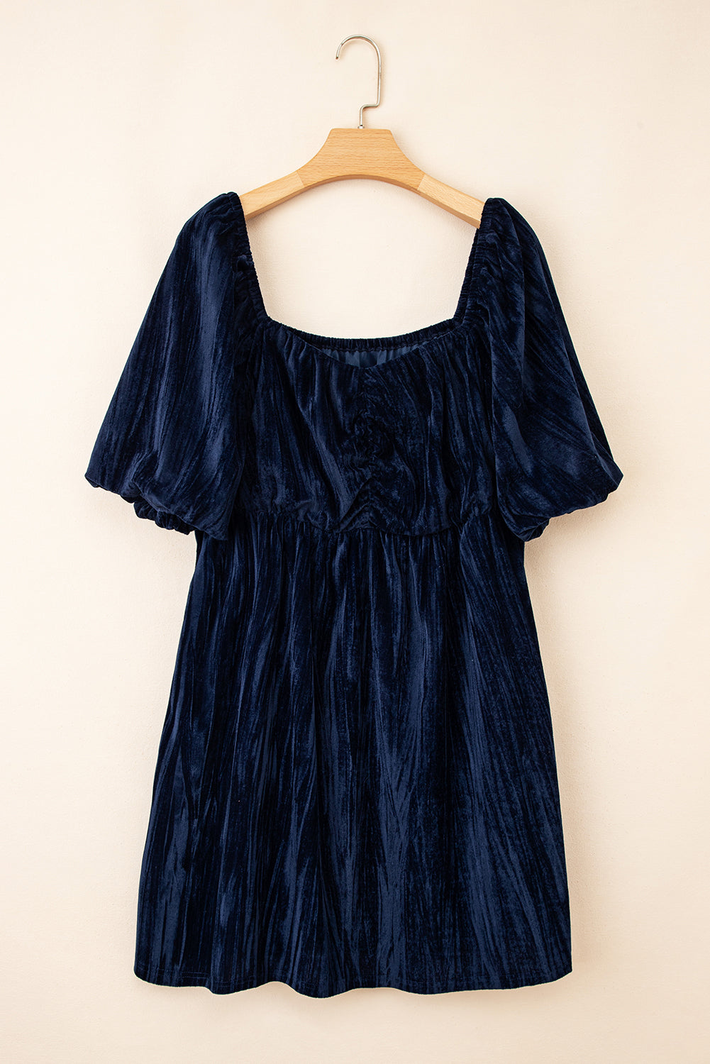 Plus Size Ruched Velvet Puff Sleeve Mini Dress
