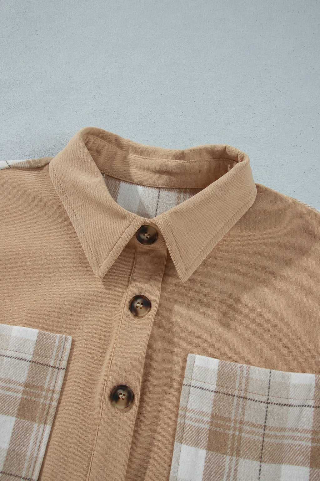 Plaid Colorblock Patch Pocket Buttoned Shacket