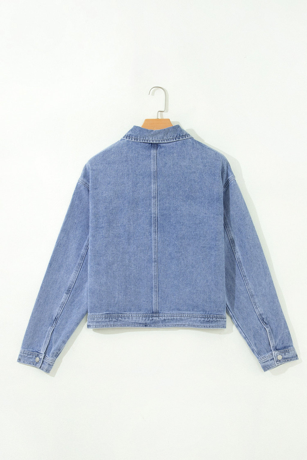 Denim Studded Pockets Zip-Up Long Sleeve Jacket