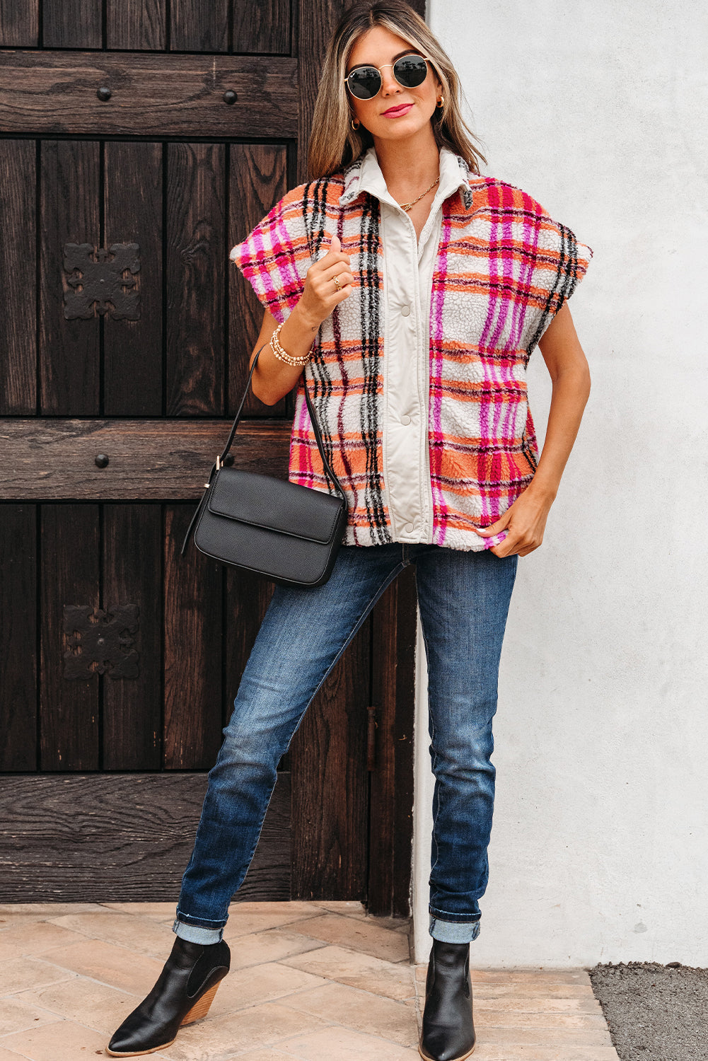 Plaid Sherpa Buttoned Jacket Vest