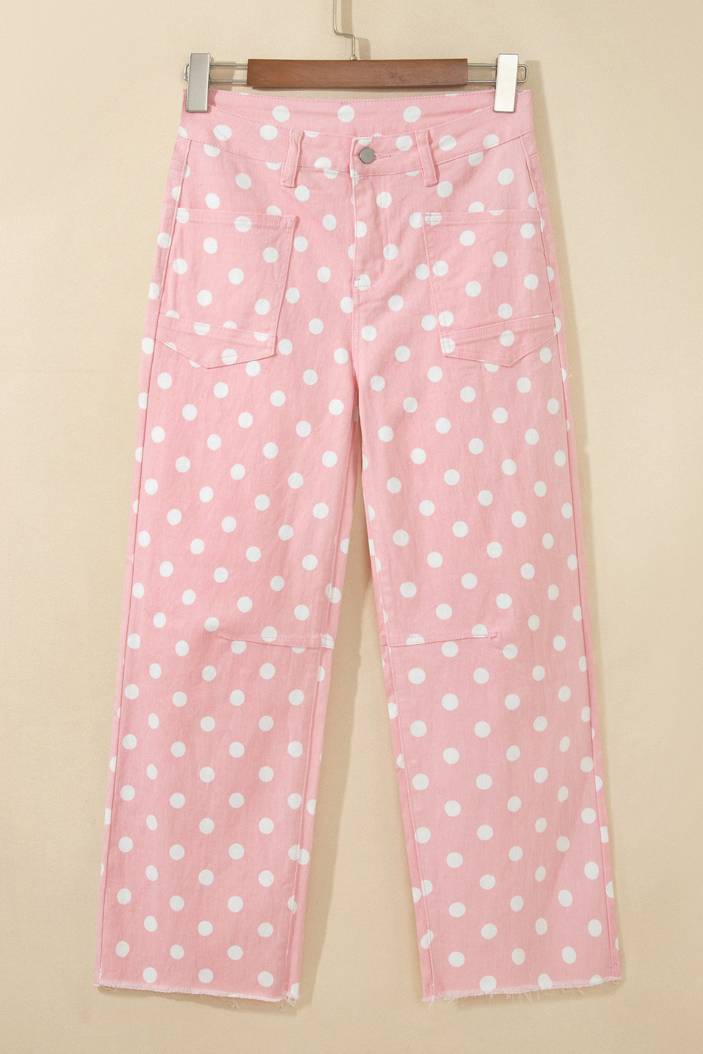 Polka Dot Denim Raw Hem Barrel Jeans