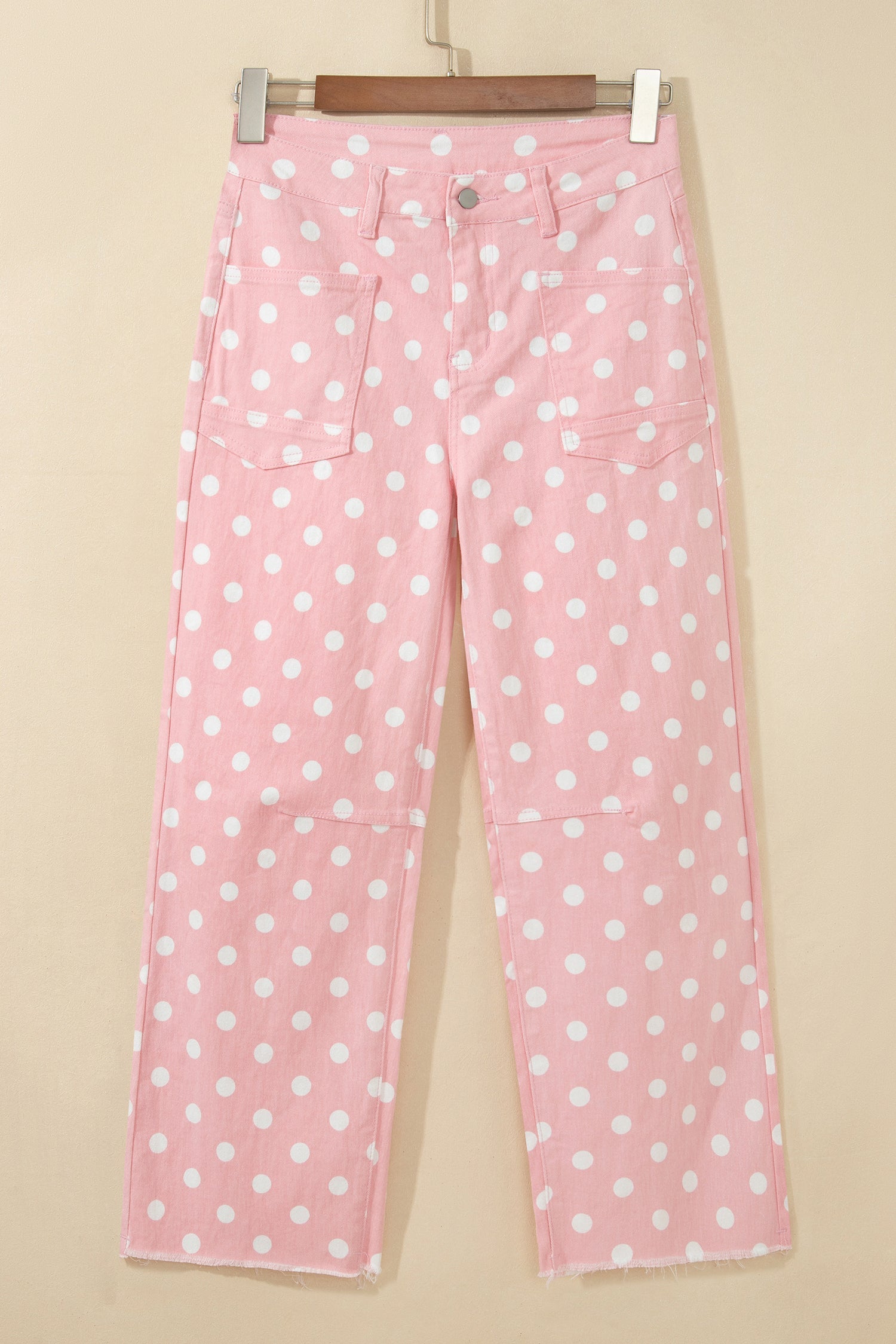 Polka Dot Denim Raw Hem Barrel Jeans