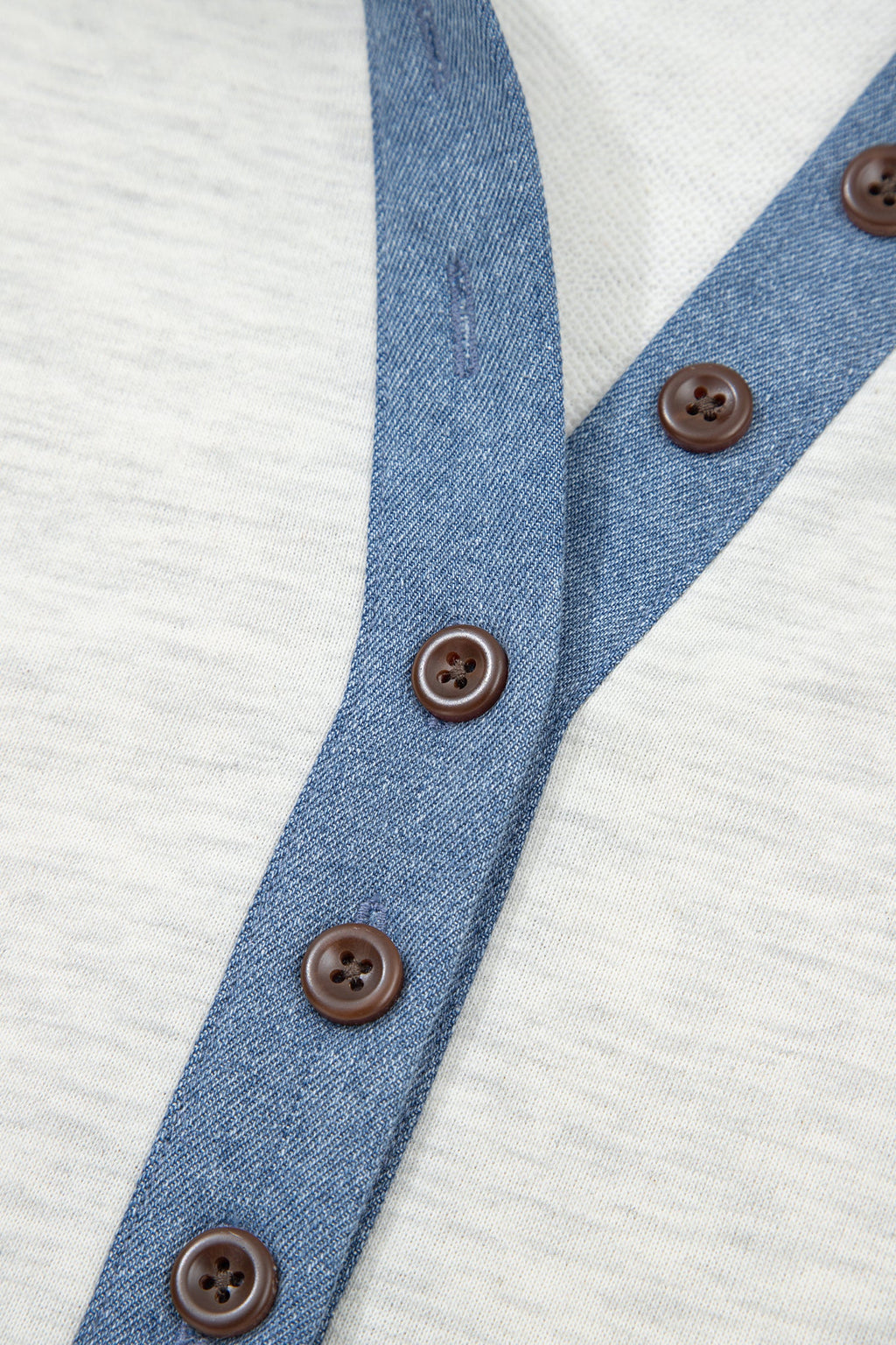 Denim Patchwork Polo Collar Long Sleeve Top