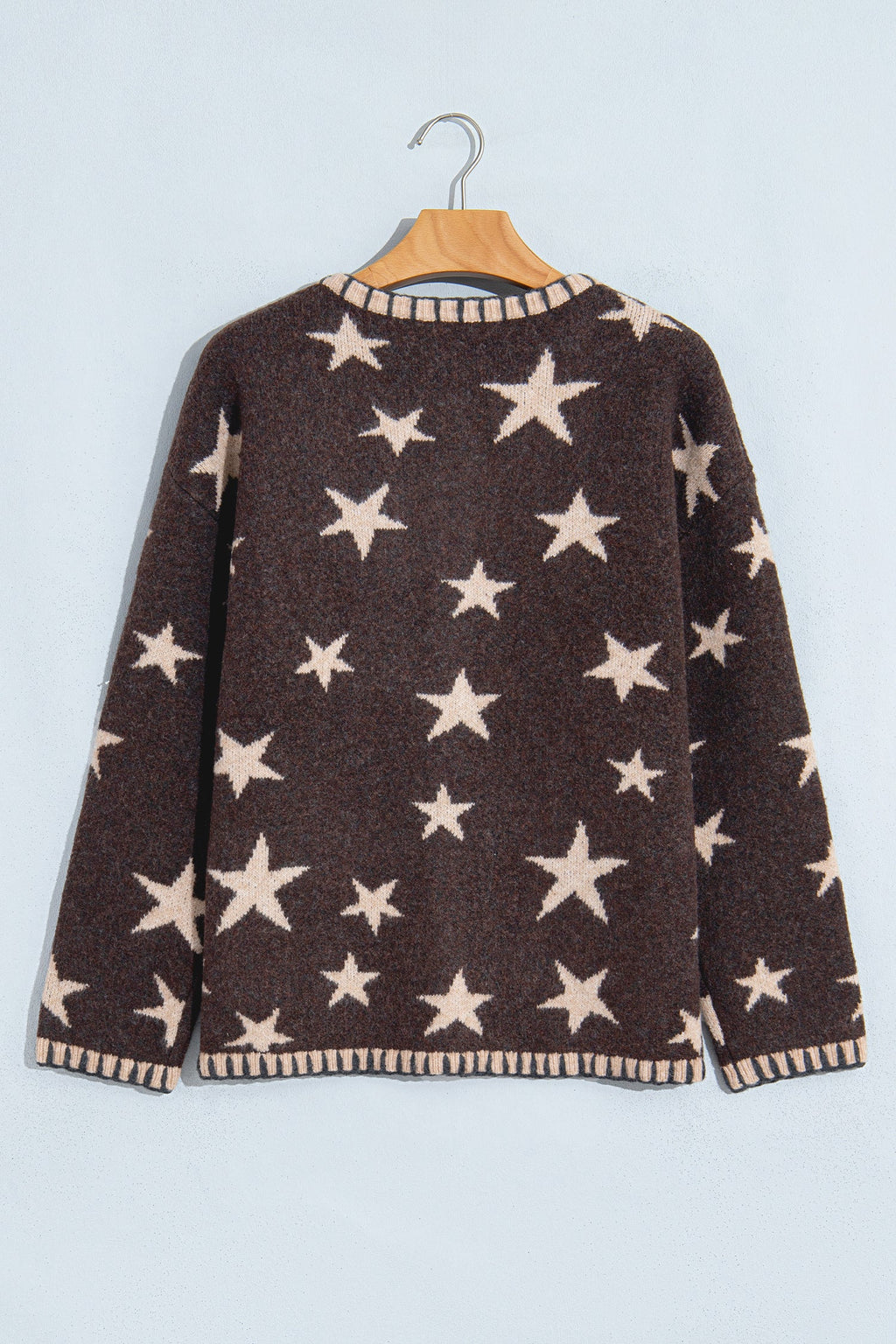 Star Stripe Trim Long Sleeve Open Front Cardigan