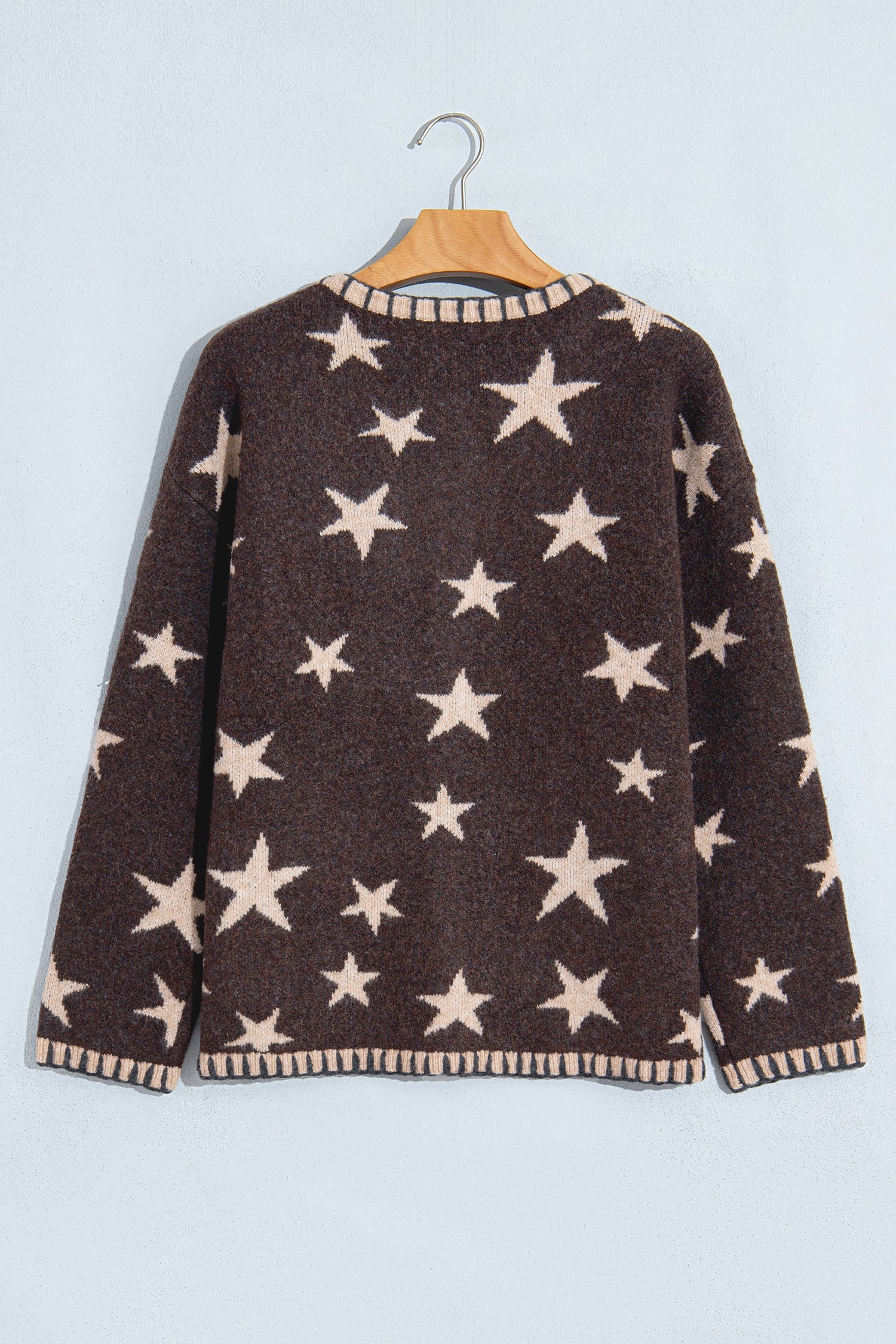 Star Stripe Trim Long Sleeve Open Front Cardigan