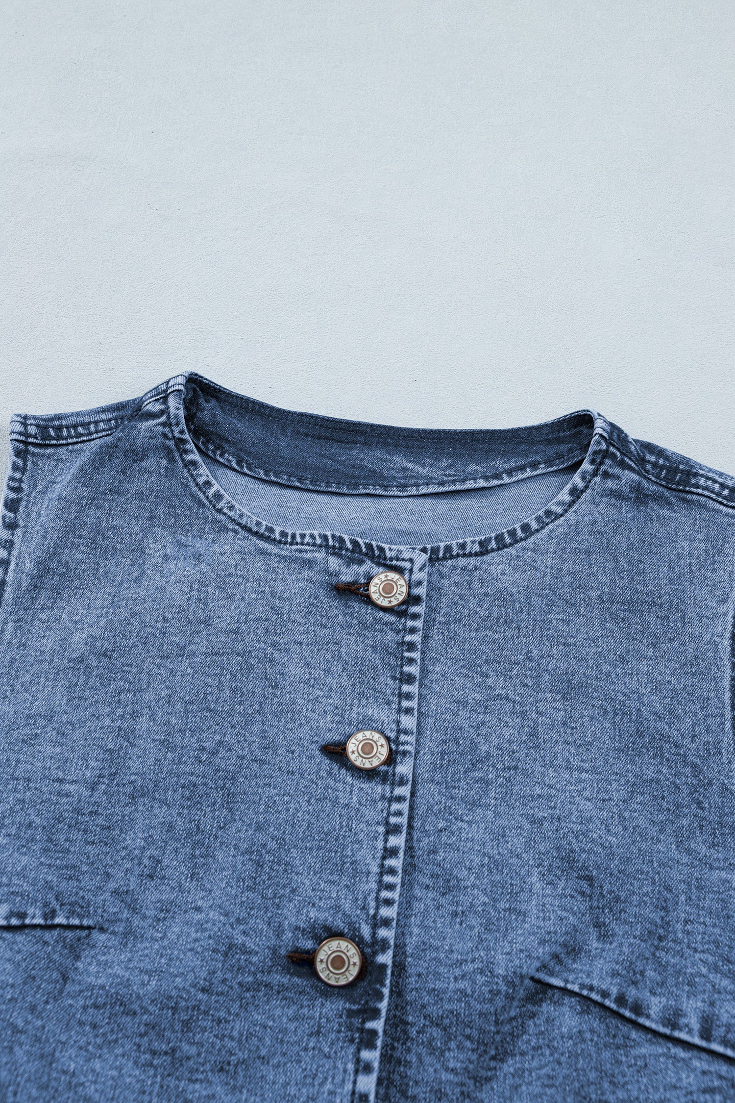 Western Denim Button Front Slit Sleeveless Vest