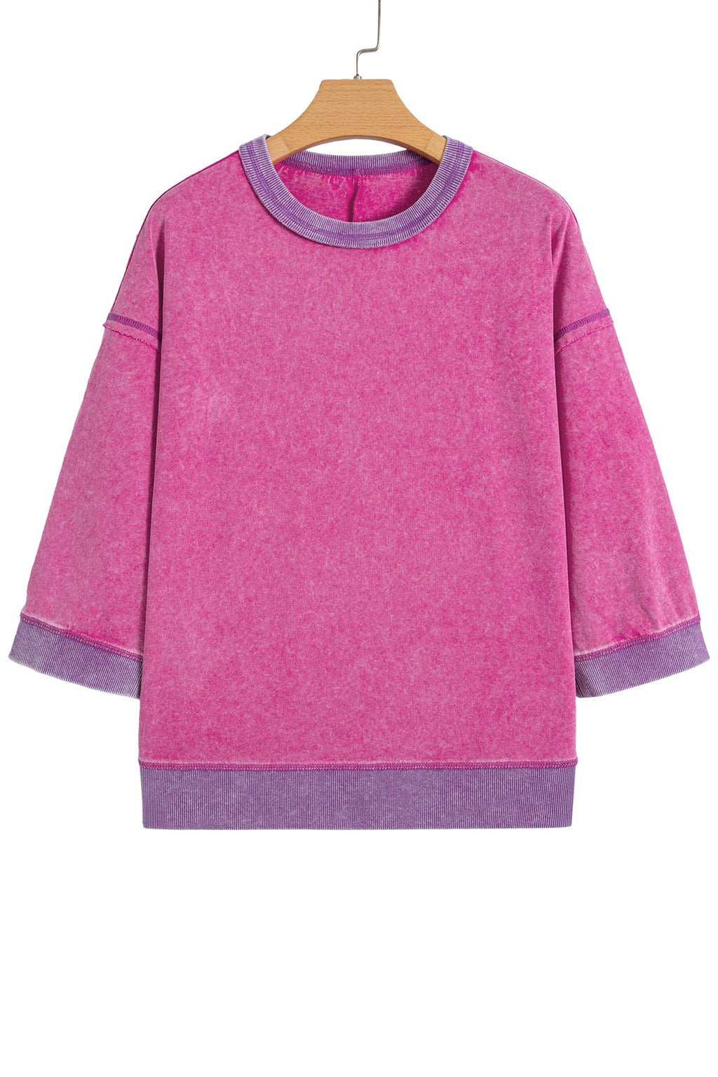 Colorblock Trim Mineral Wash 3/4 Sleeve Top