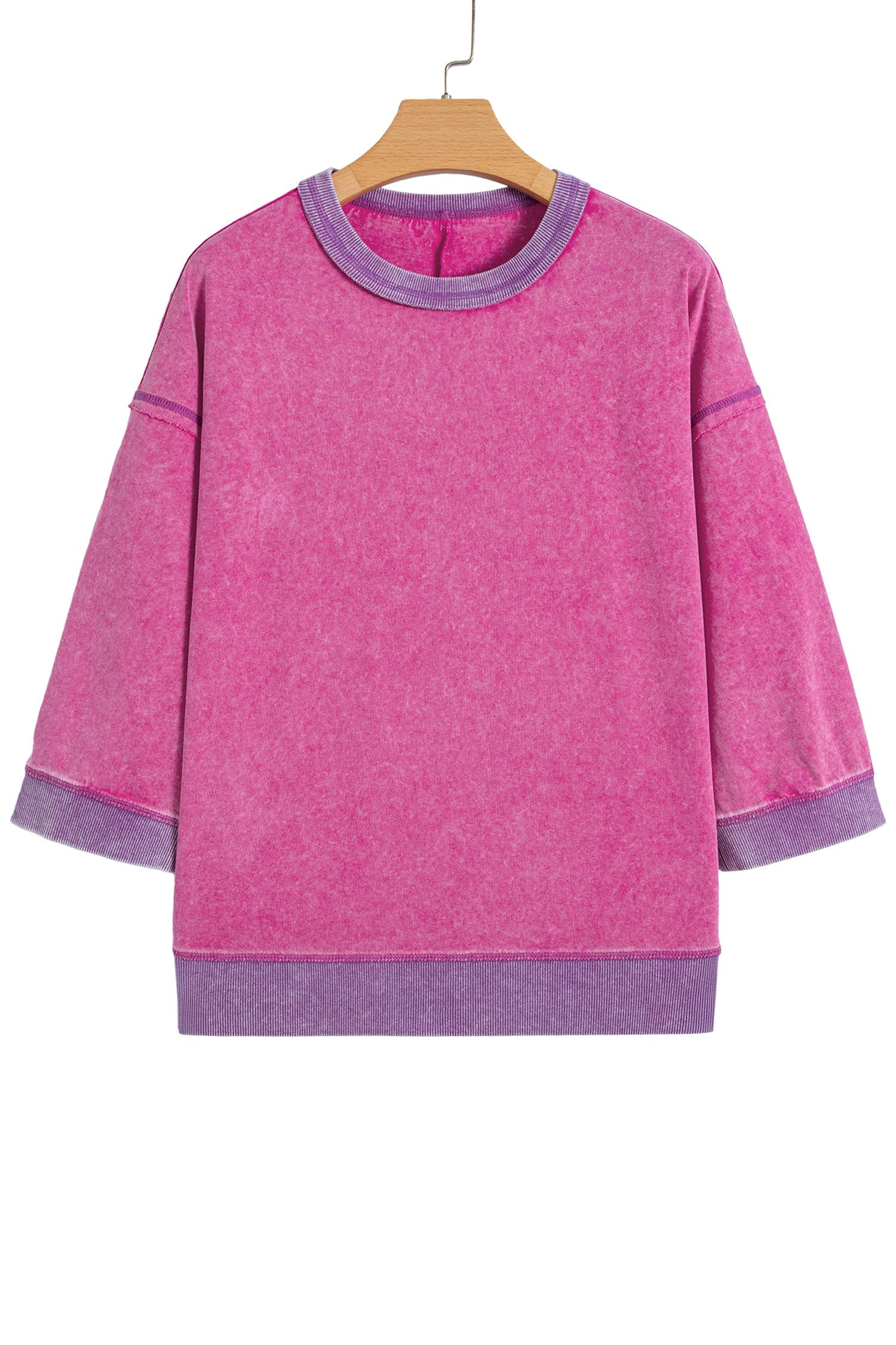 Colorblock Trim Mineral Wash 3/4 Sleeve Top