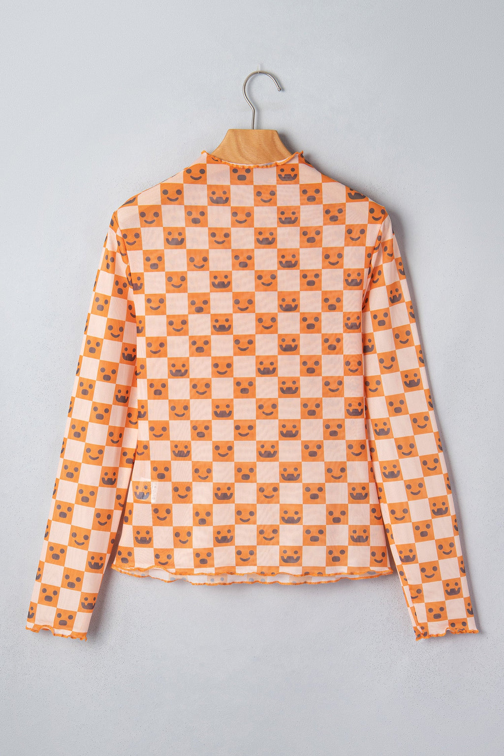 Halloween Checker Mock Neck Long Sleeve Blouse