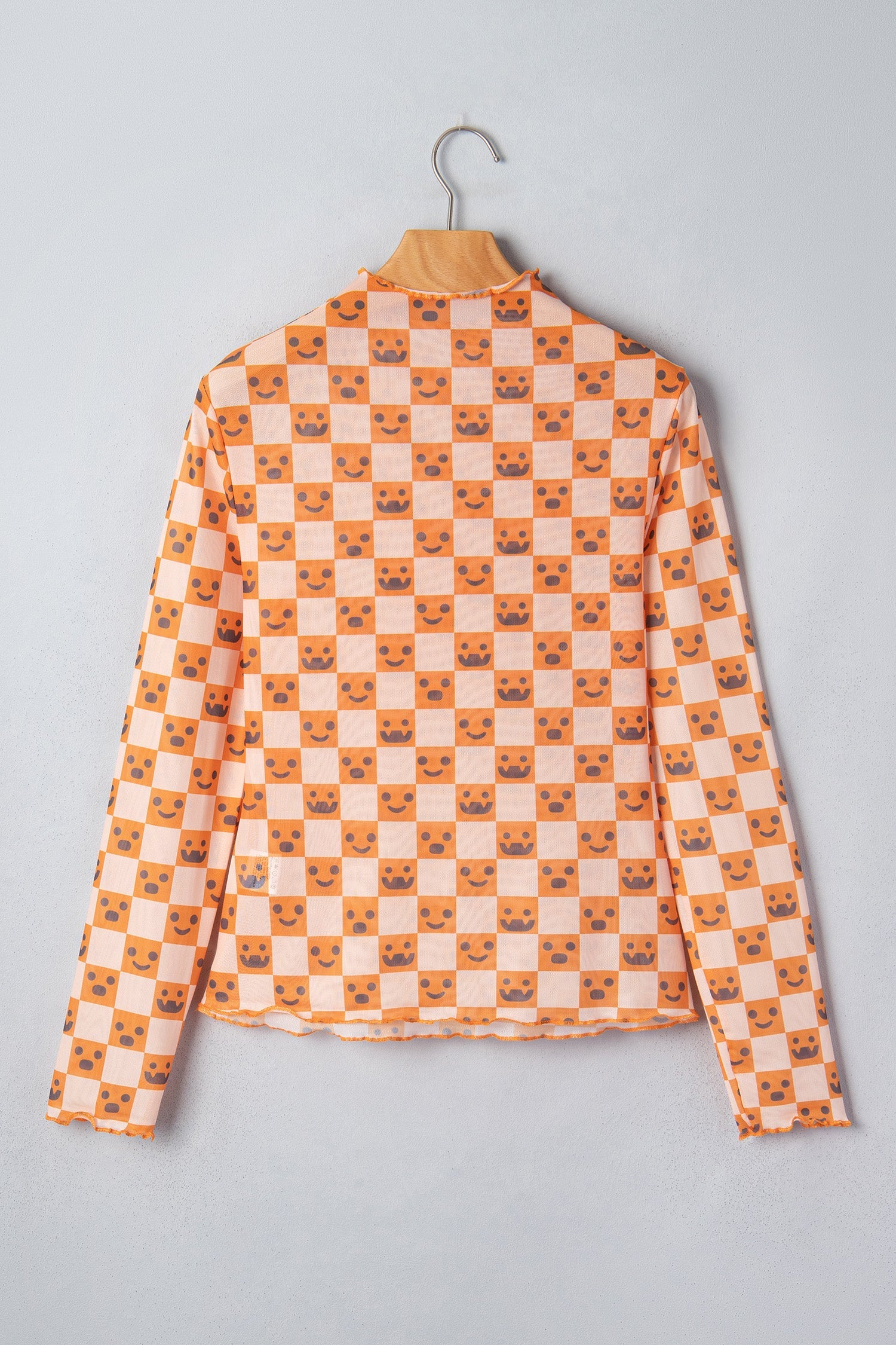 Halloween Checker Mock Neck Long Sleeve Blouse