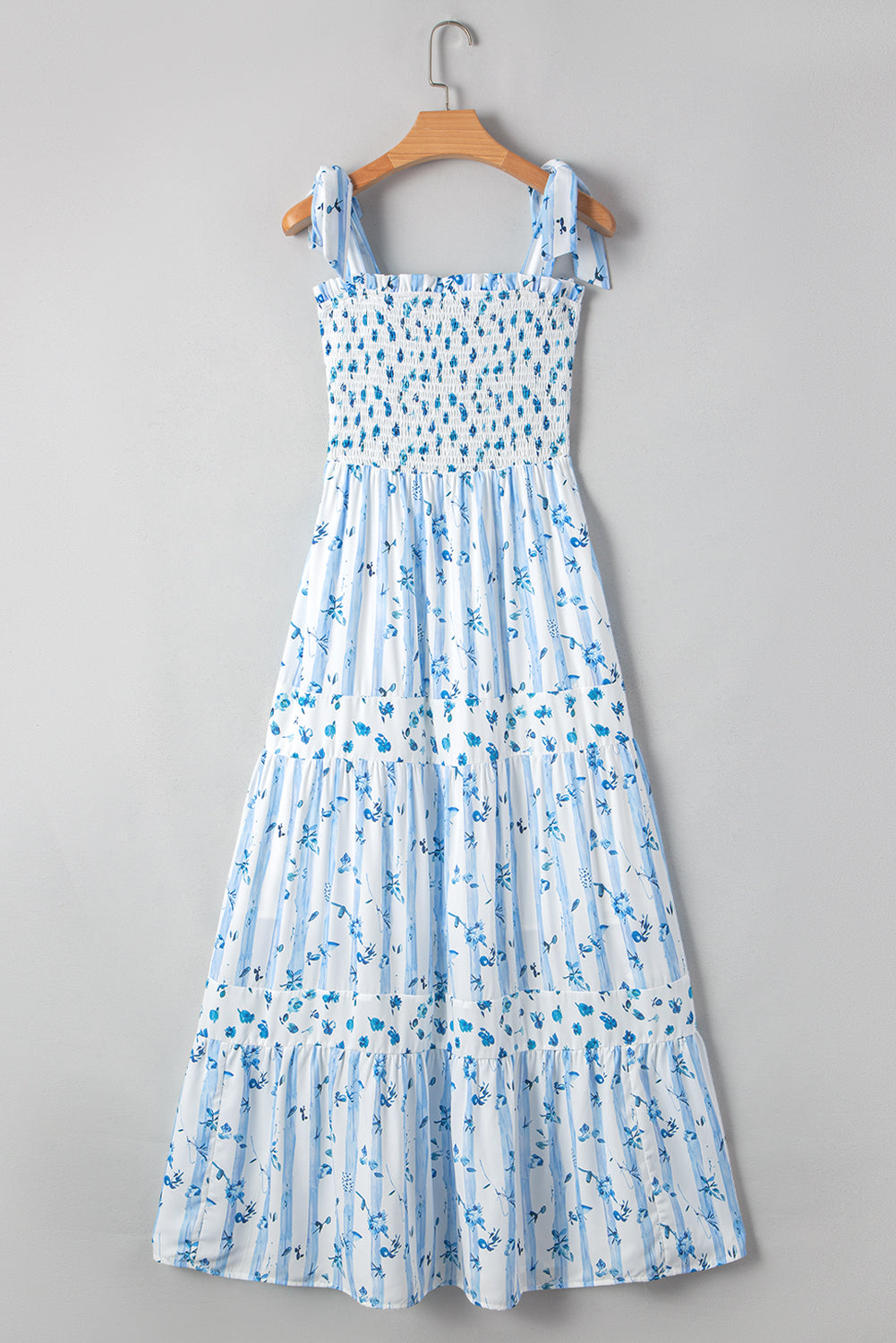 Floral Smocked Tied Strap Tiered Maxi Dress