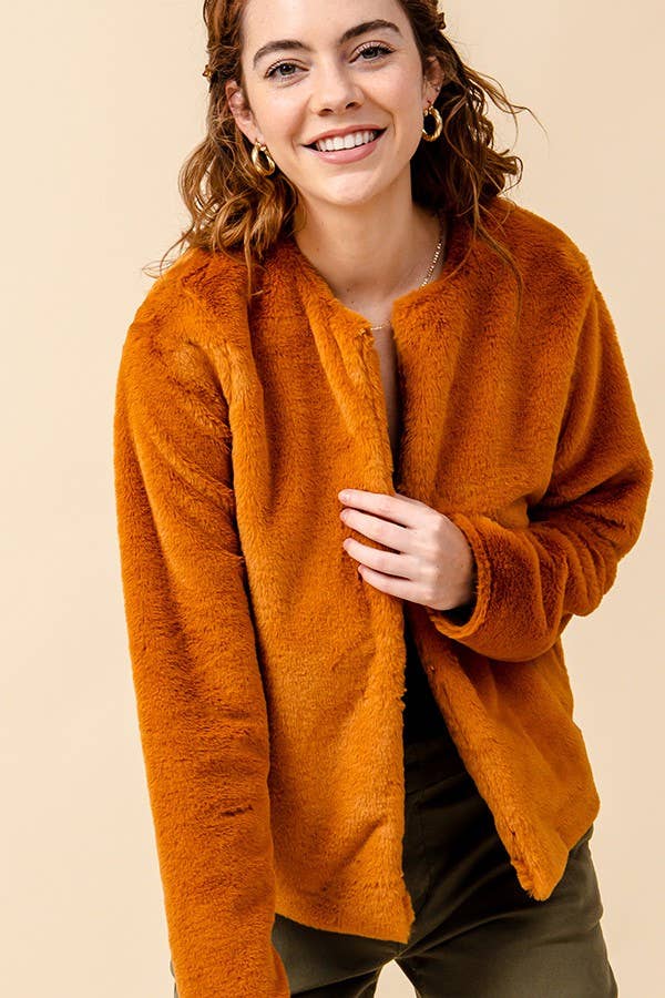 ',,,._ Faux fur Jacket: CAMEL-173616 / M