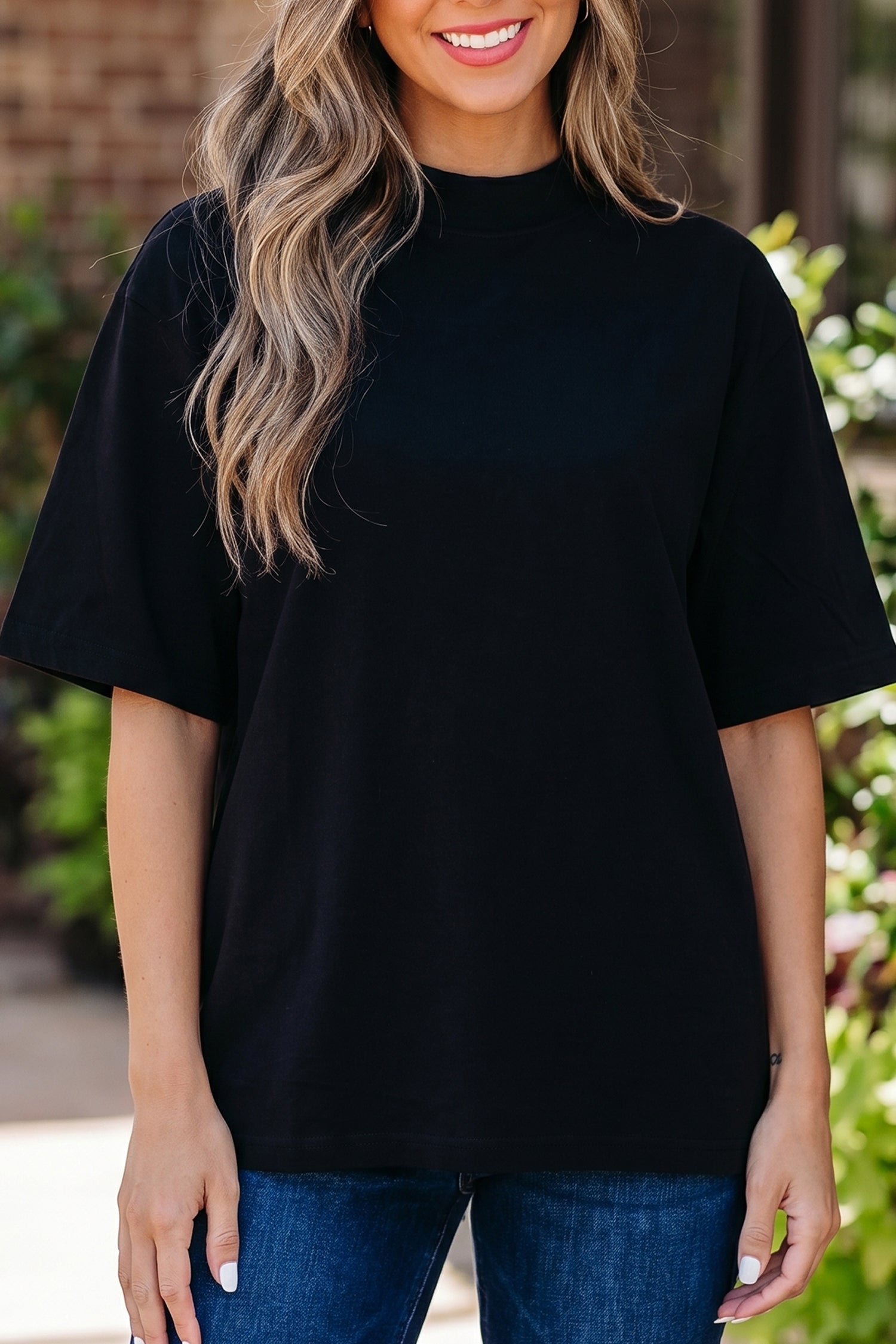 Solid High Neck Oversize Tee