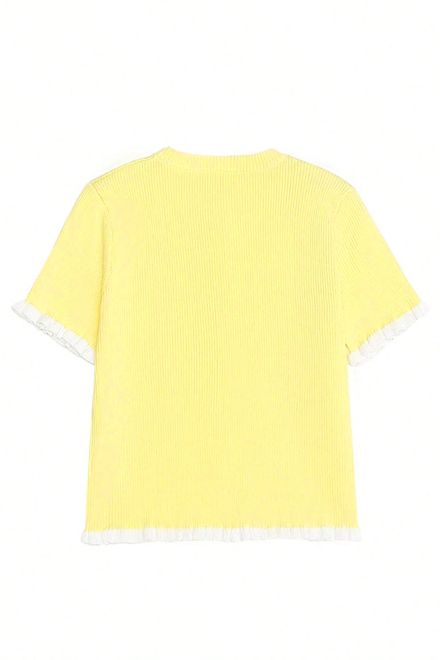 Solid Ribbed Frilled Short Sleeve Sweater Cardigan