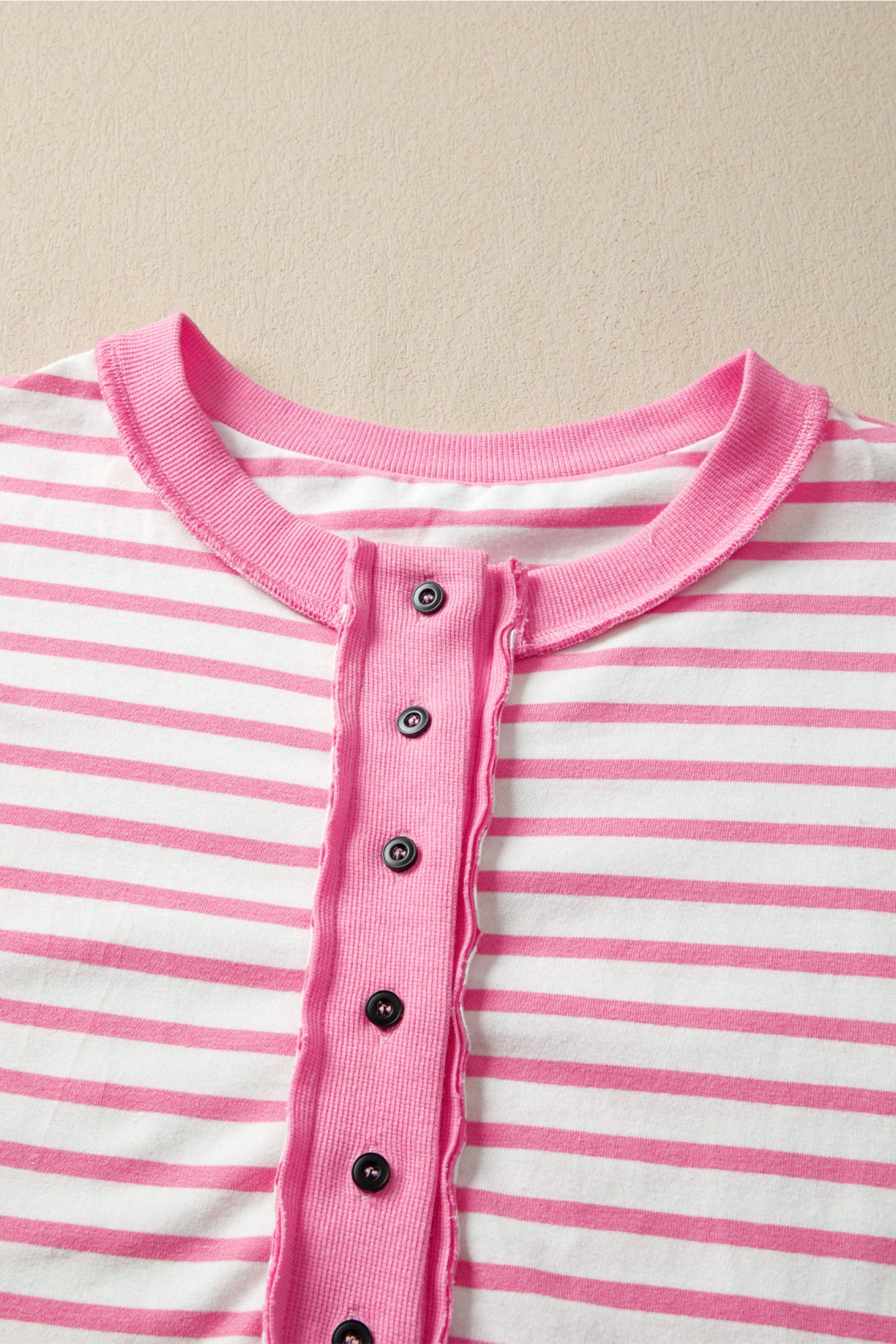 Stripe Half Placket High Low Short Sleeve Top