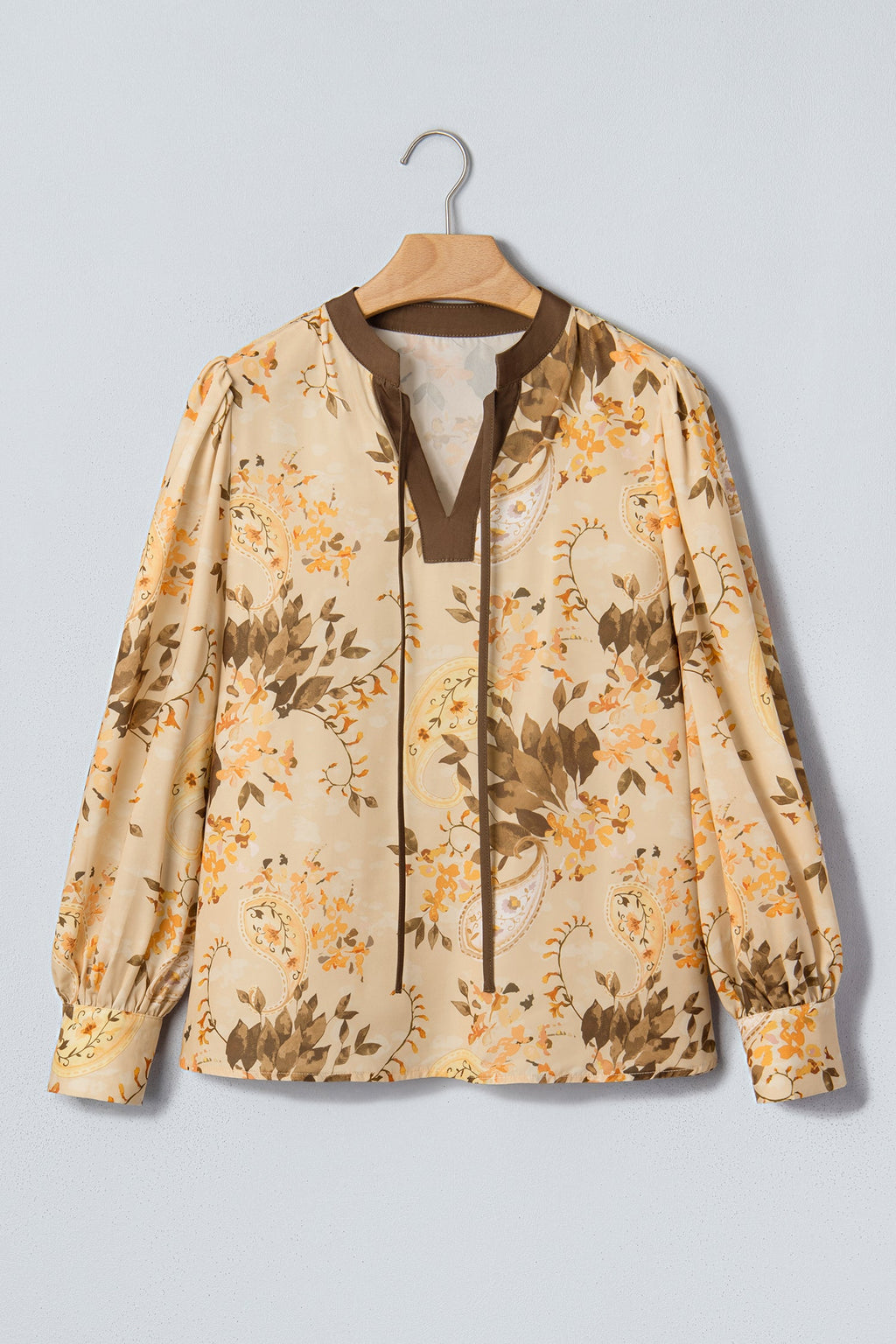 Paisley Tie Neck Long Sleeve Blouse