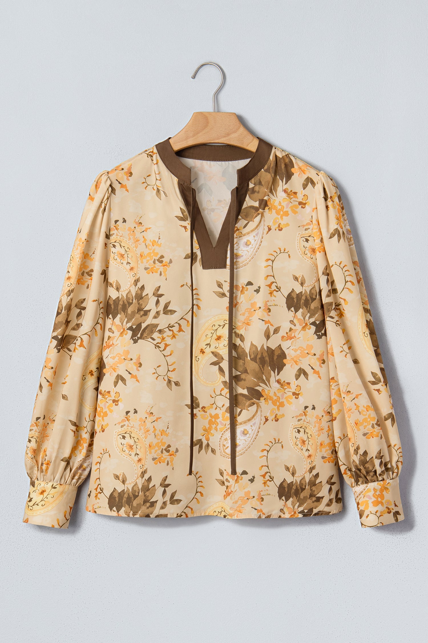 Paisley Tie Neck Long Sleeve Blouse