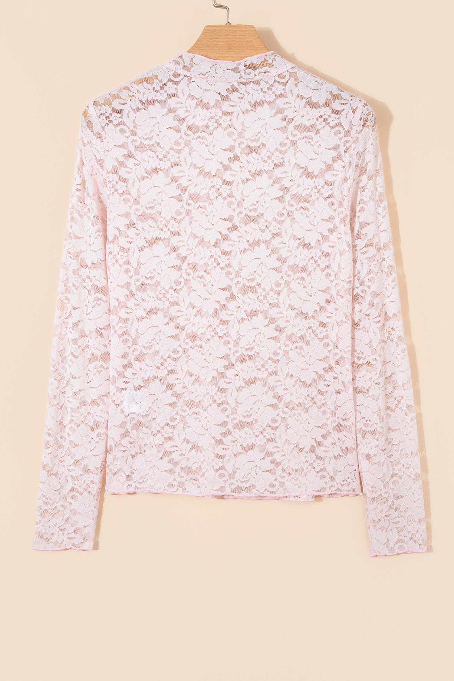 Floral Lace Long Sleeve Stand Neck Pullover Top