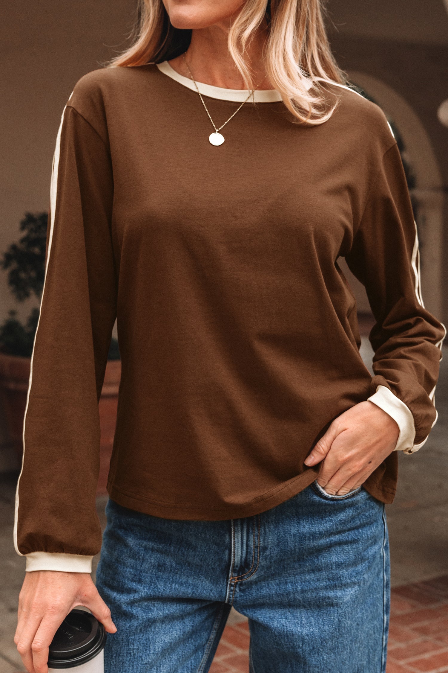 Varsity Stripe Crew Neck Long Sleeve Top