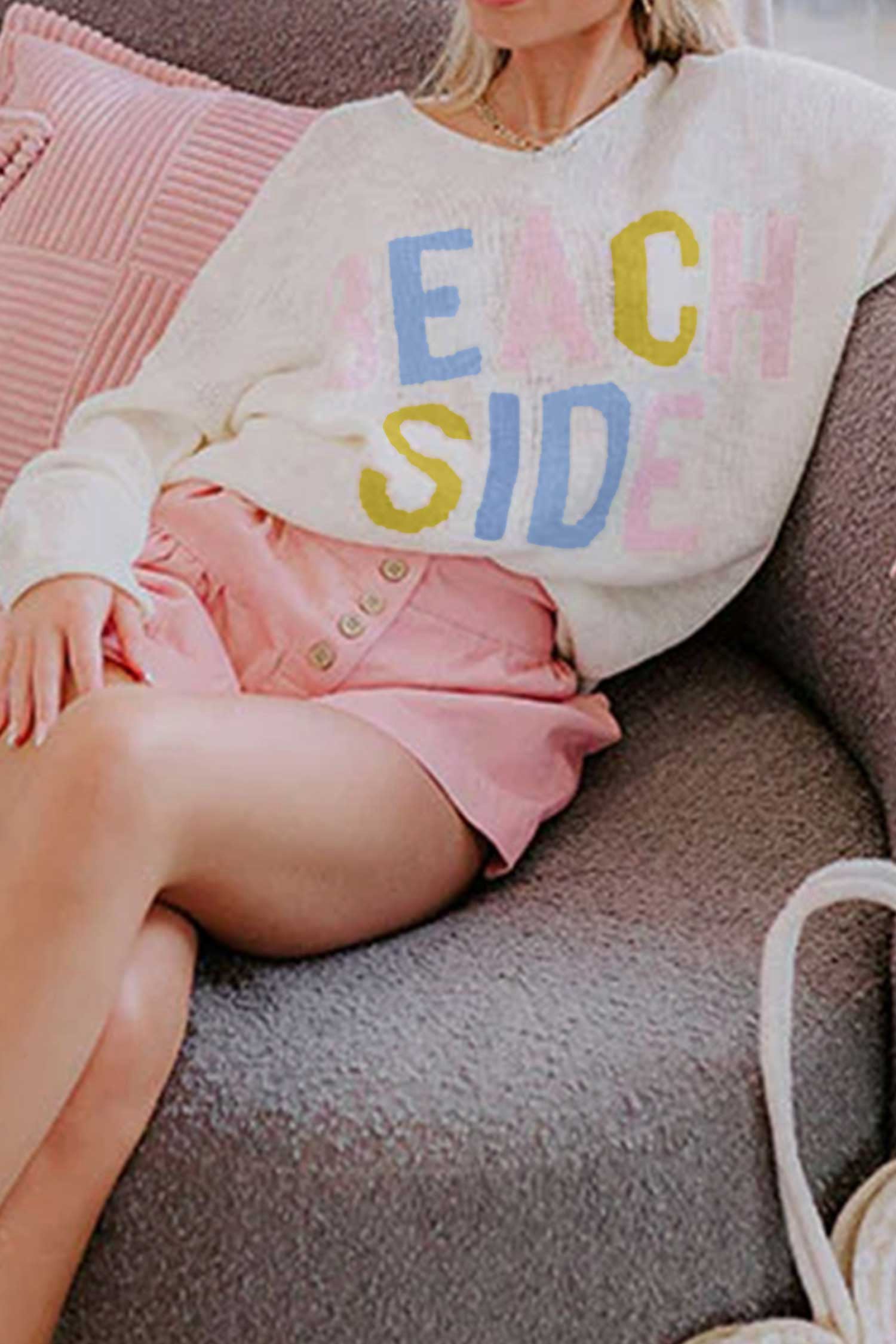 Beach Side V-Neck Lightweight Knit Tunic Sweater
