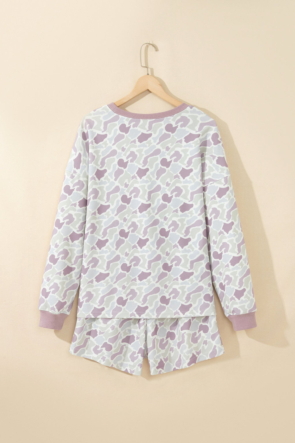 Camo Waffle Knit Long Sleeve Top & Shorts Set
