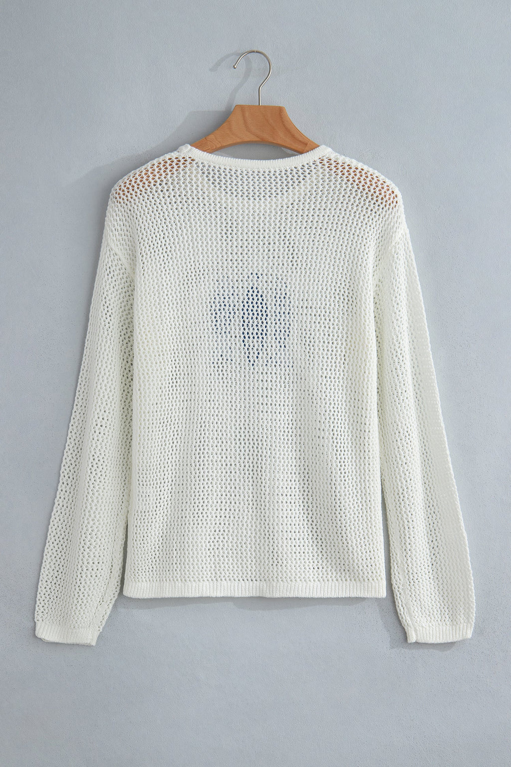 Fish Embroidered Crew Neck Crochet Knit Sweater