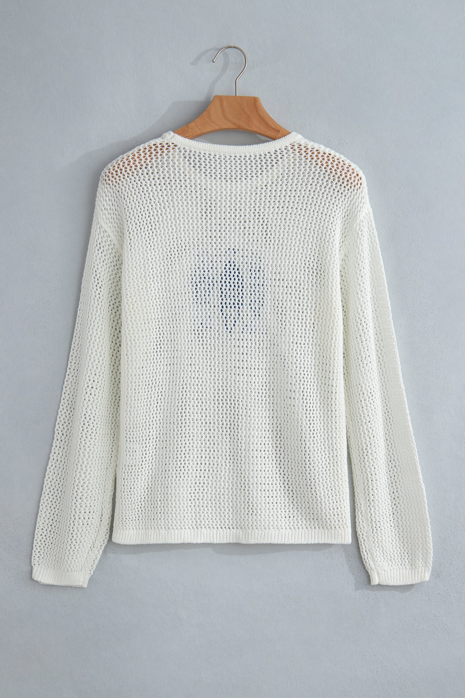 Fish Embroidered Crew Neck Crochet Knit Sweater