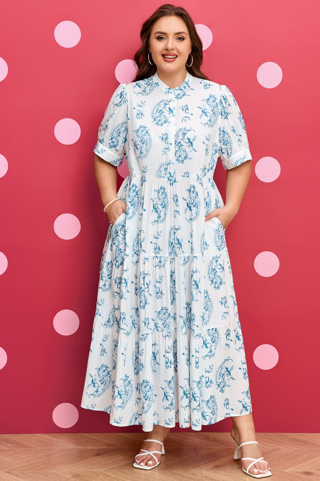 Plus Size Floral Paisley Tiered Maxi Dress