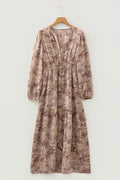 Floral Smocked High Waist Long Sleeve Dress