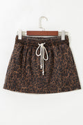 Leopard Denim Drawstring Elastic Waist Skort