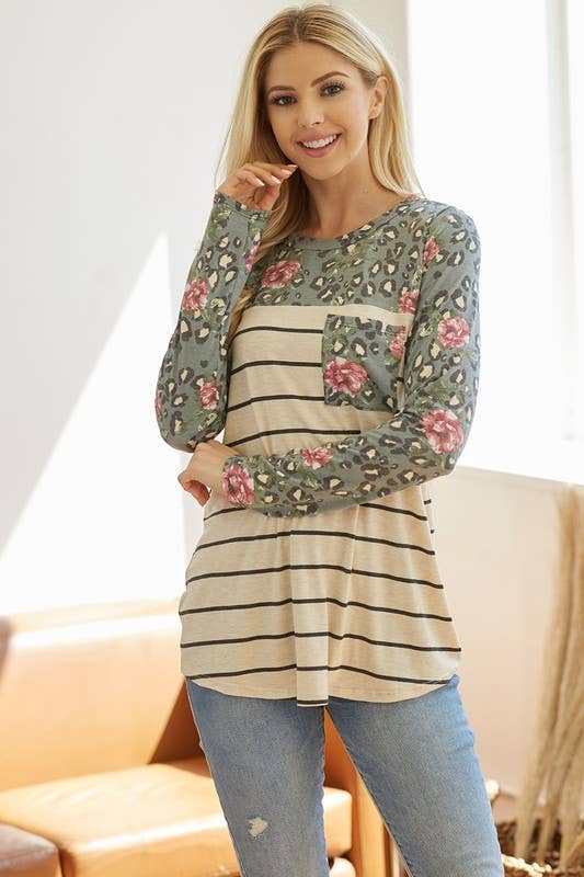 LMT2687-The Seny Stripe Top: BURGUNDY / M