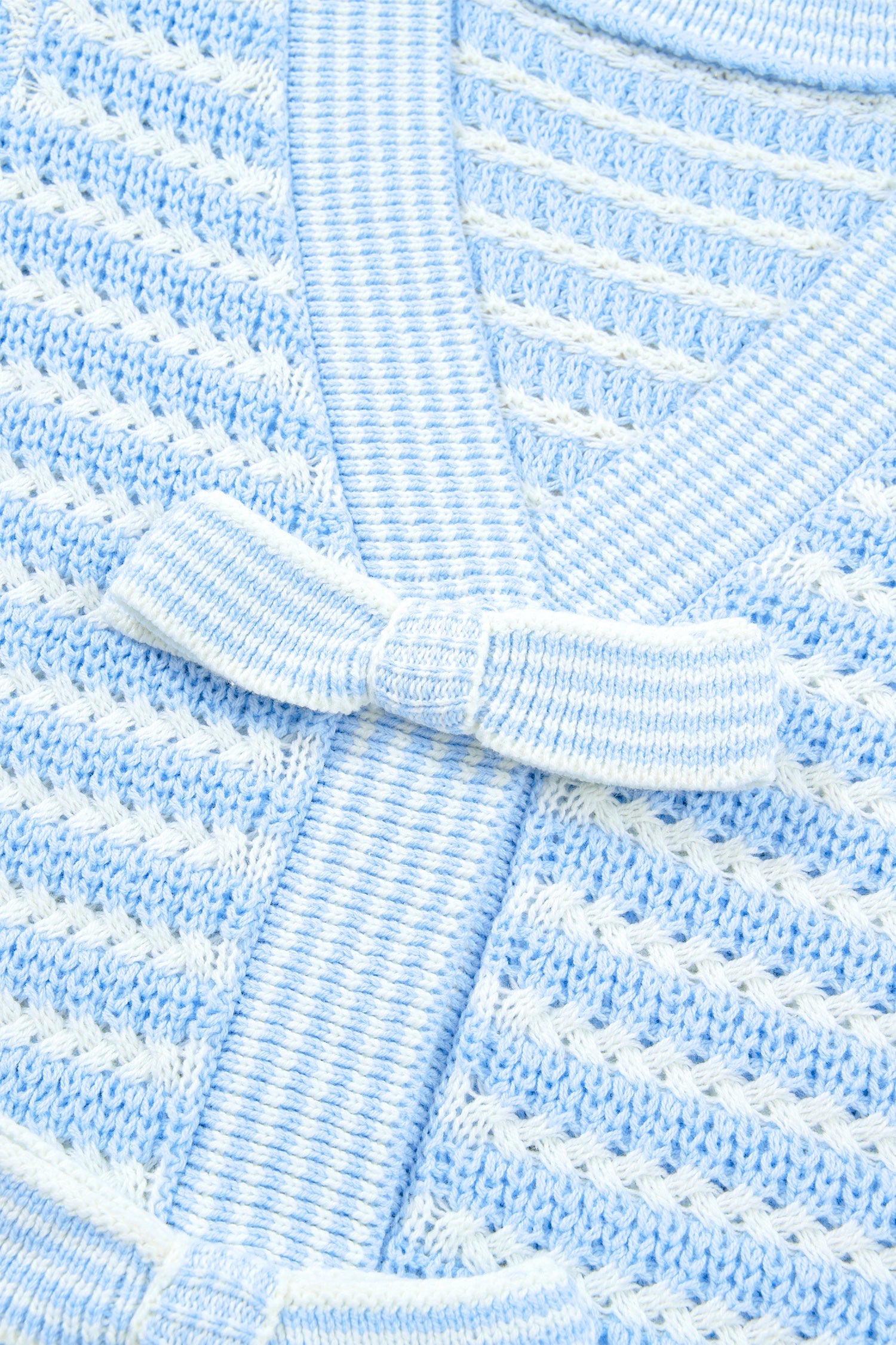 Stripe Bow Tie V-Neck Short Sleeve Sweater