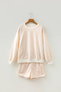 Gingham Plaid Baggy Pullover and Drawstring Shorts Set
