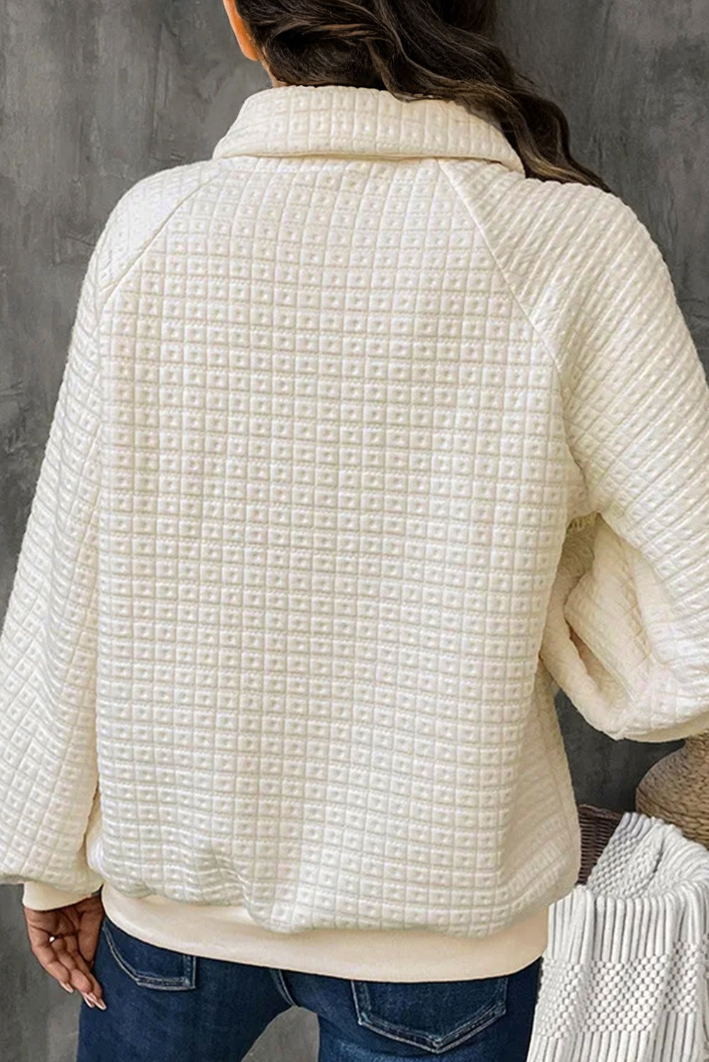 Pineapple Textured Half-Button Collared Sweatshirt
