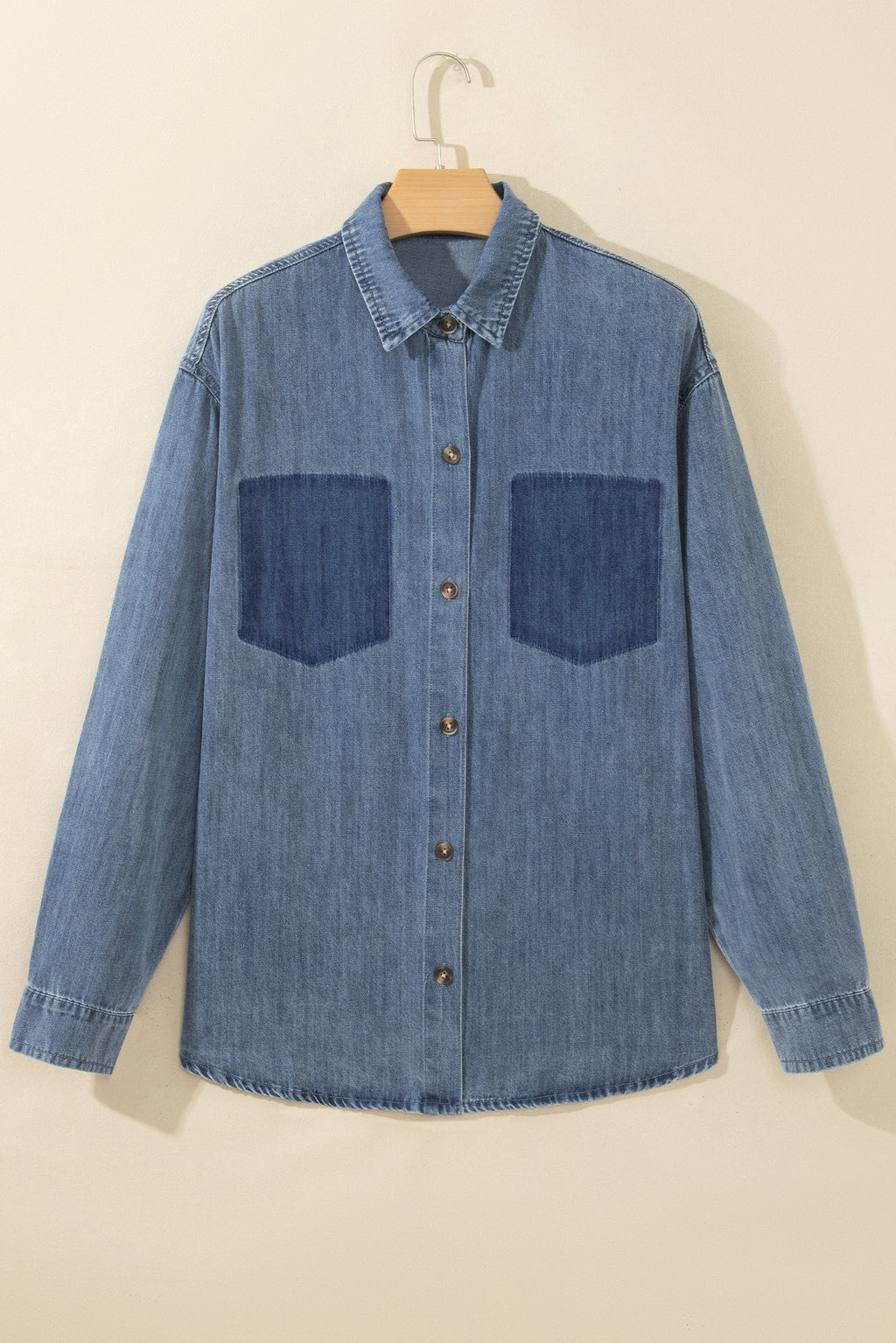 Colorblock Denim Long Sleeve Buttoned Shirt